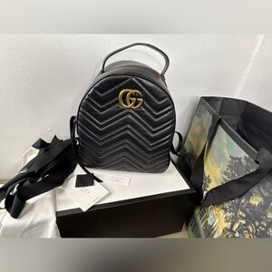 Gucci Black Double G Marmont Mini Backpack with Gold Hardware